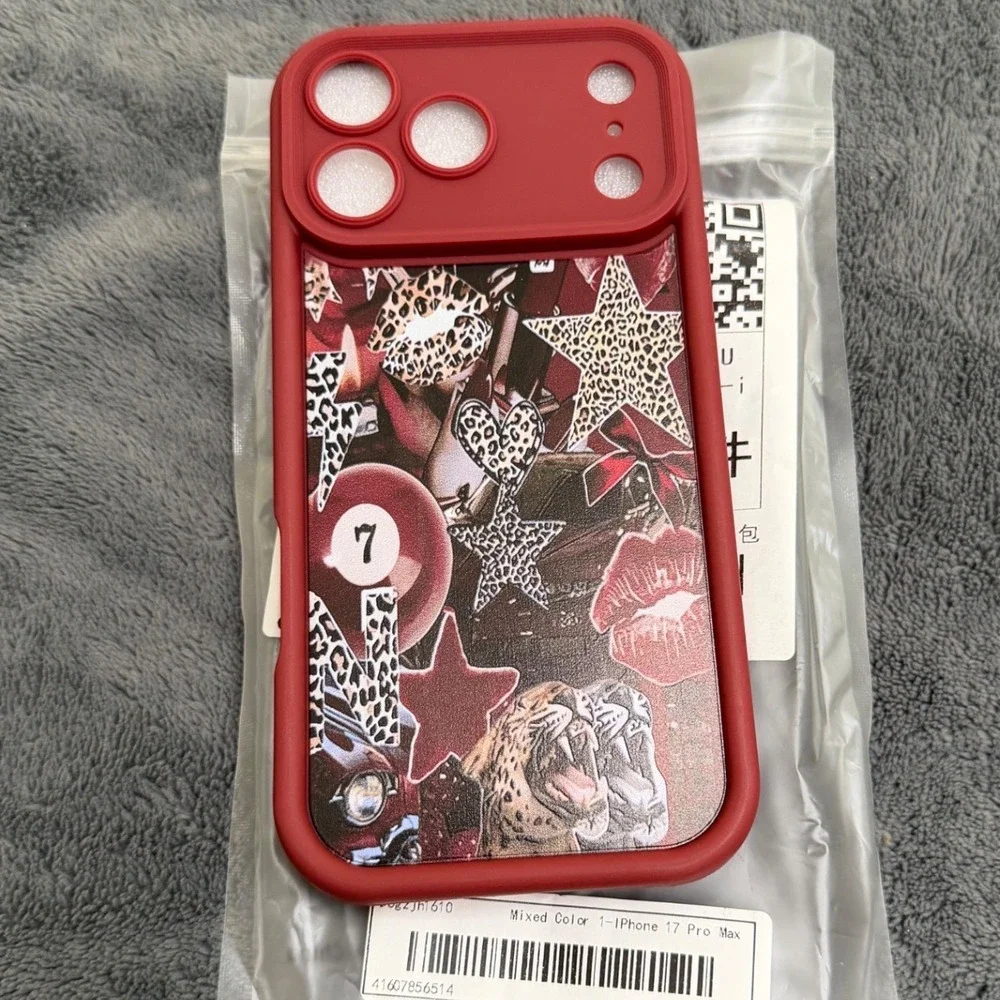 Unbranded Phone Case iPhone 17 Pro Max wine Red Leopard Tiger Collage Grunge